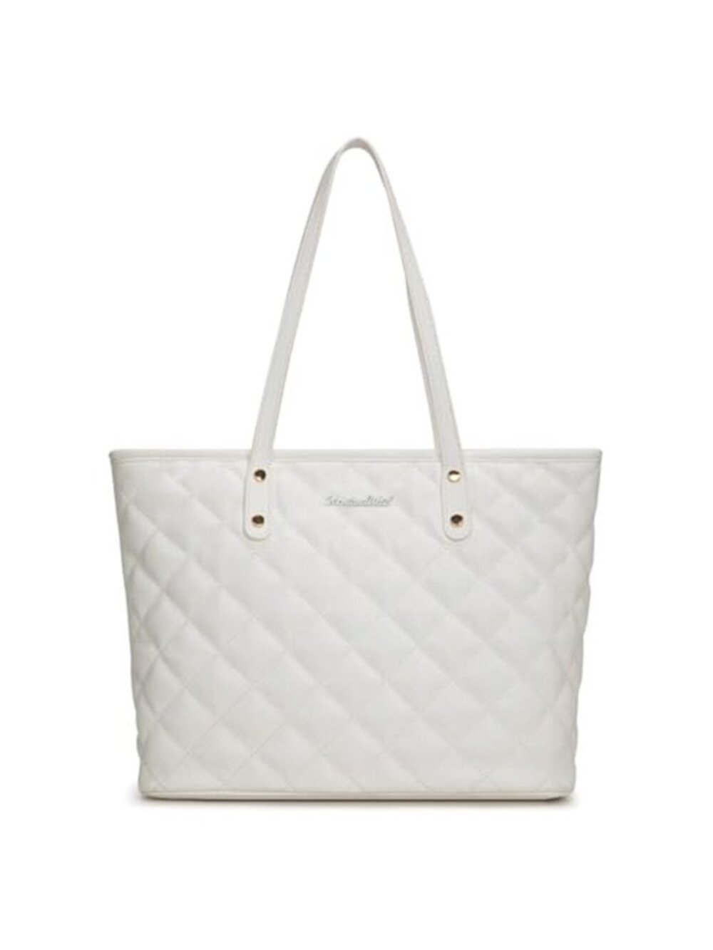 Quilted Vegan Leather Tote Bag Women Shoulder Handbag White Gold Hardware